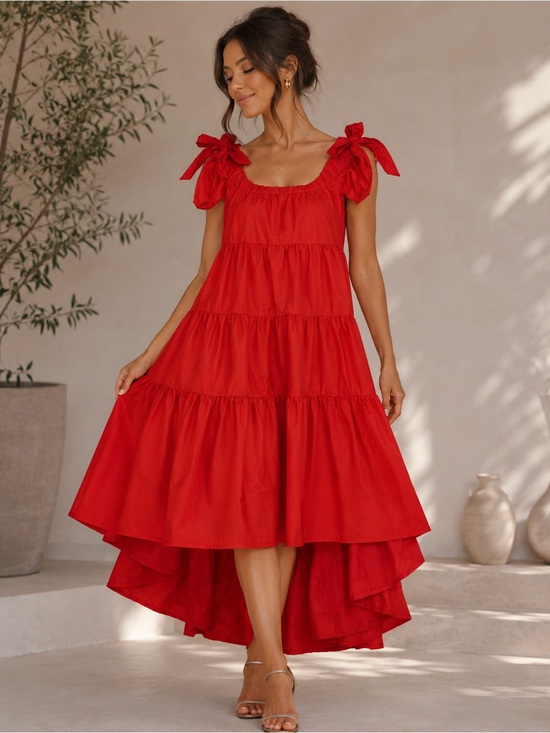 Anthropologie Dresses & Skirts - Anthropologie Orange Tiered High-Low Tie-Shoulder Dress